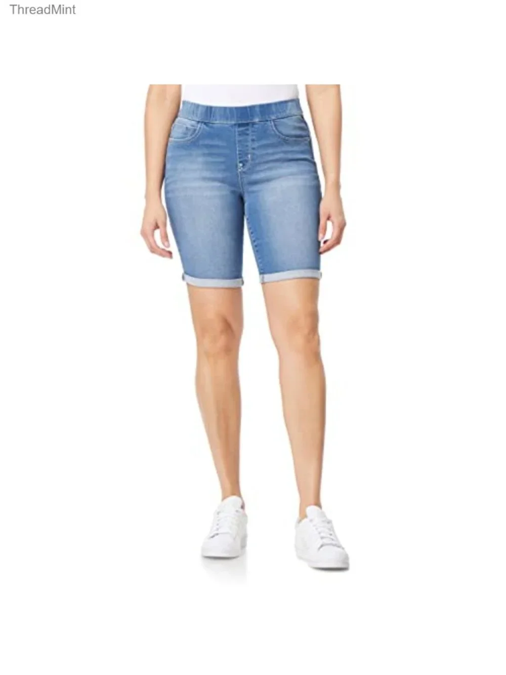 High-Rise Pull-On Bermuda Denim Shorts 9